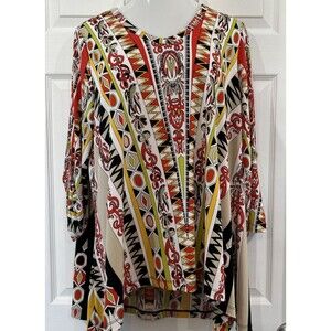 Premise Plus Size 1X Blouse Colorful Artistic Print Stretch Knit Tunic Top